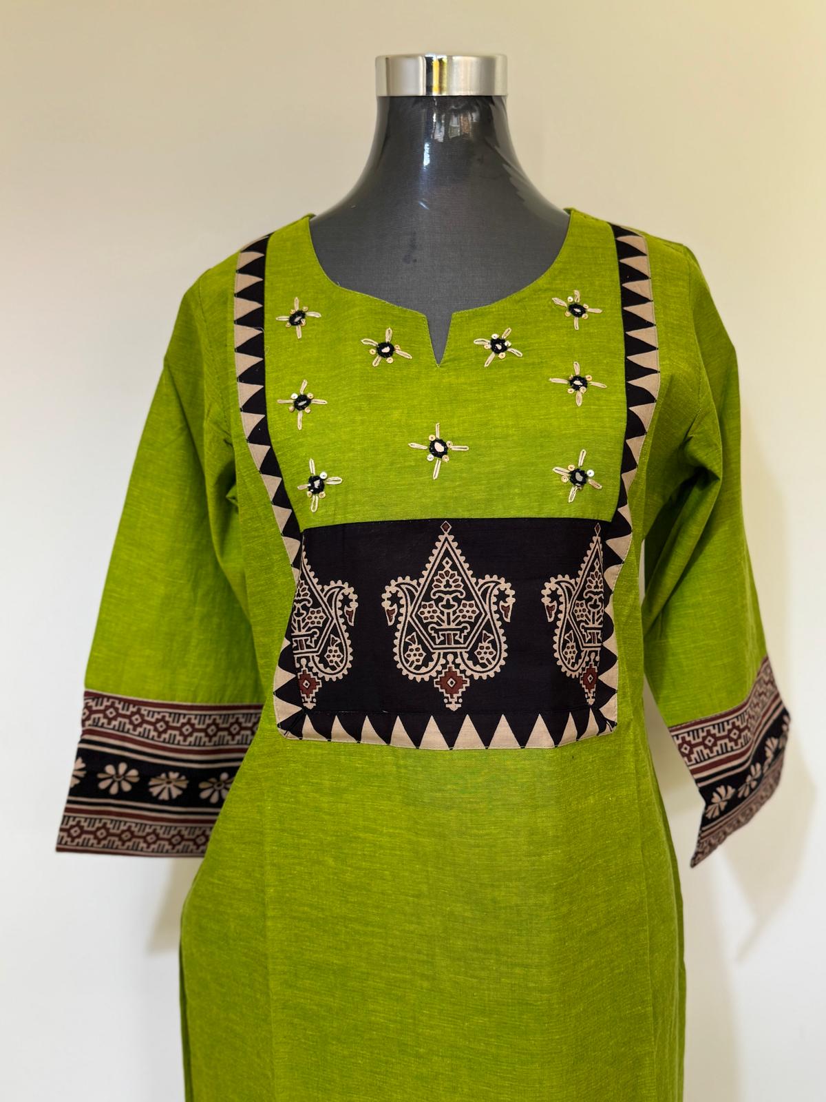 Radiant Ember Golden-Cuff Kurti