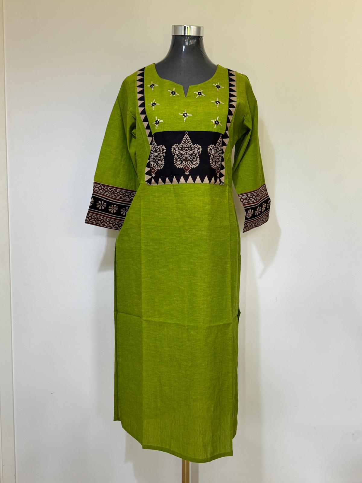 Radiant Ember Golden-Cuff Kurti