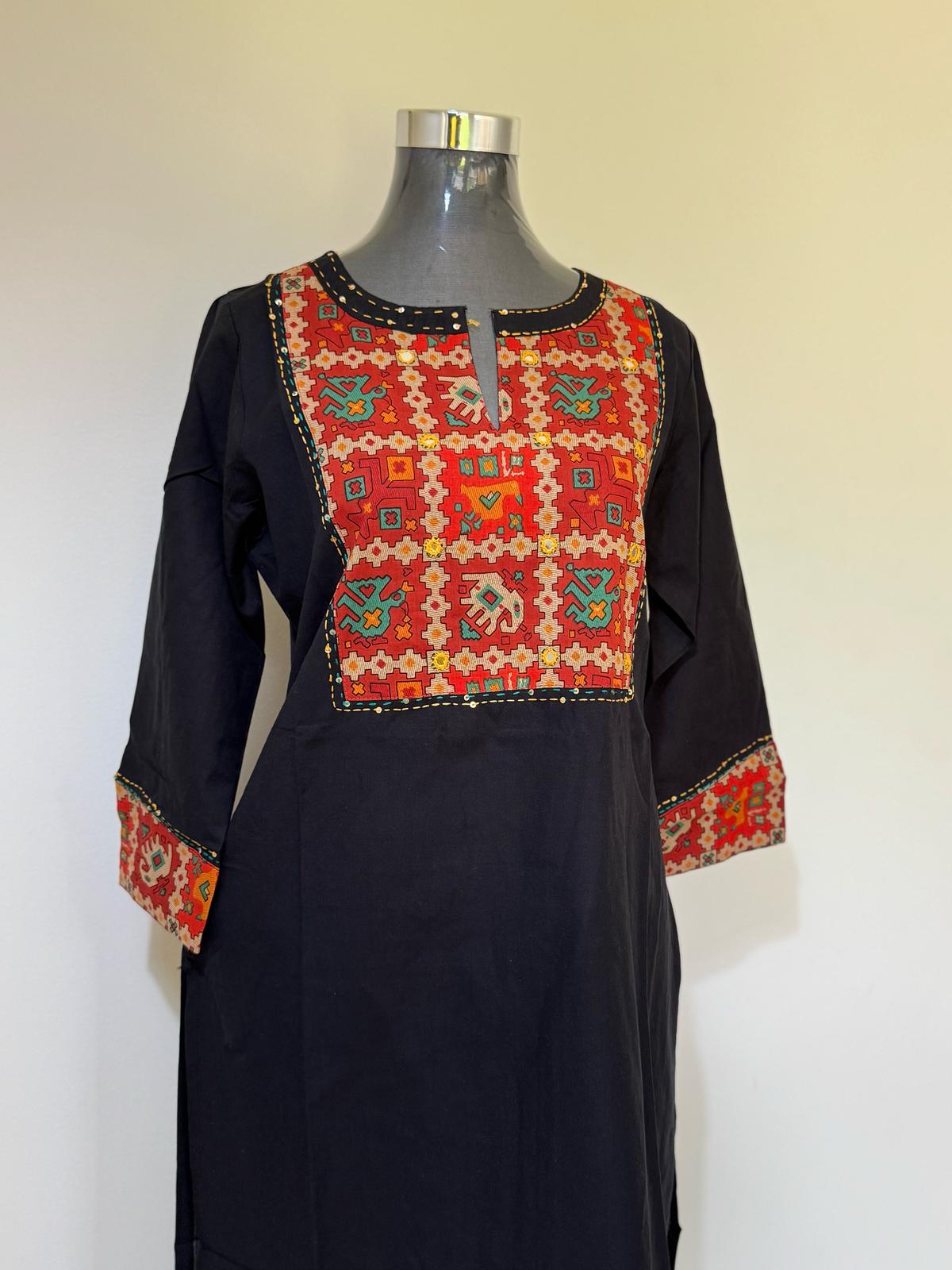 Radiant Ember Golden-Cuff Kurti