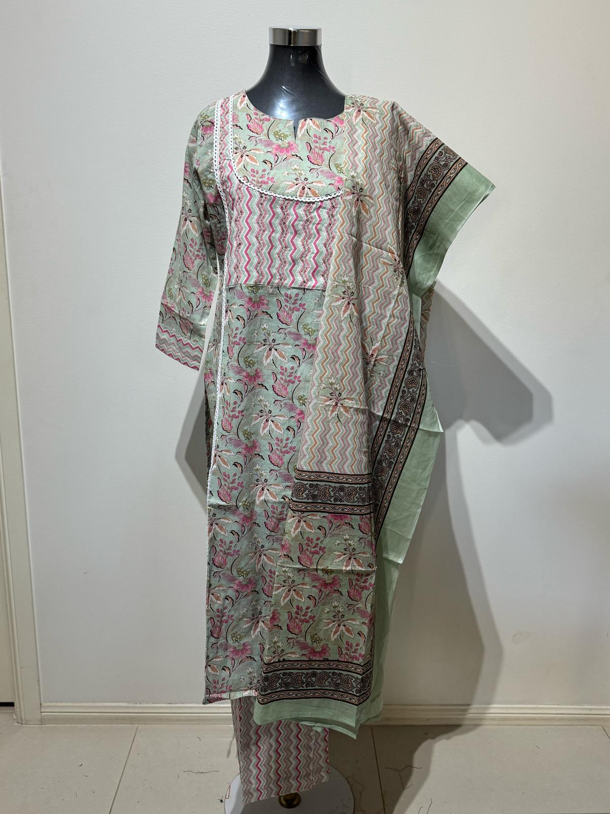 Pink & Green Printed Suit Set