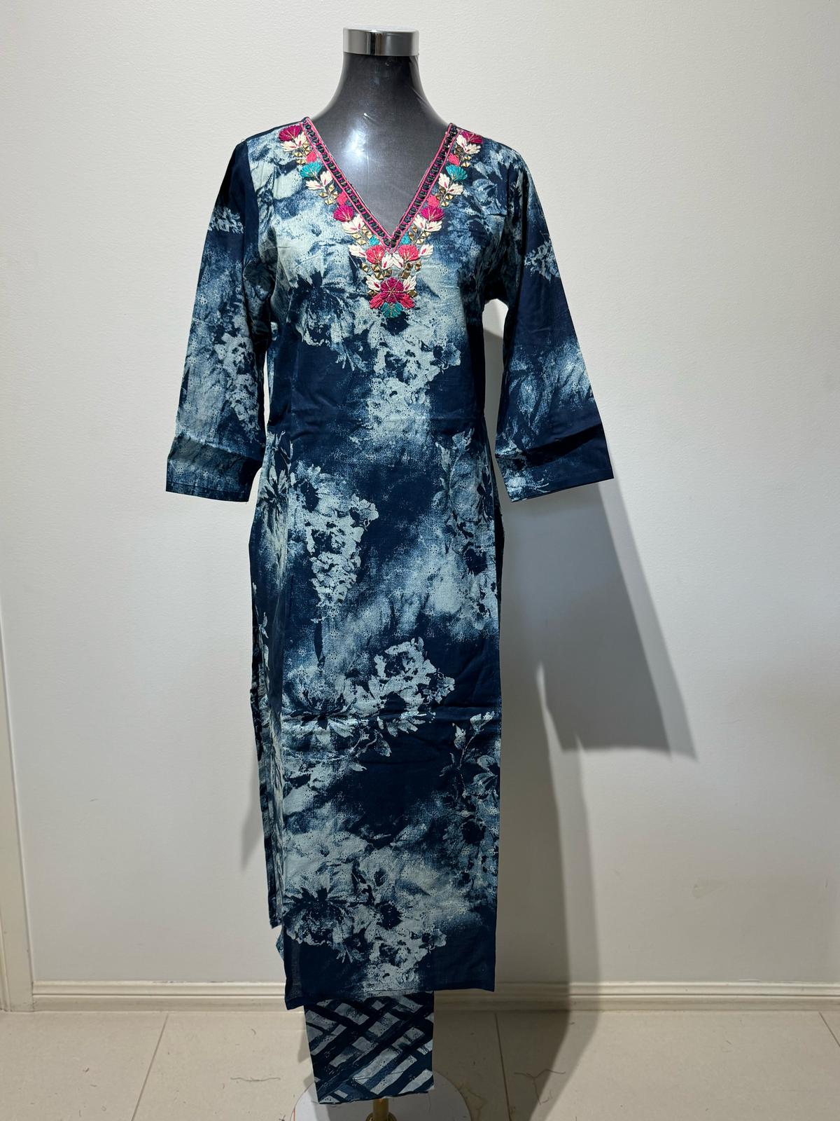 Blue & White Printed Suit Set