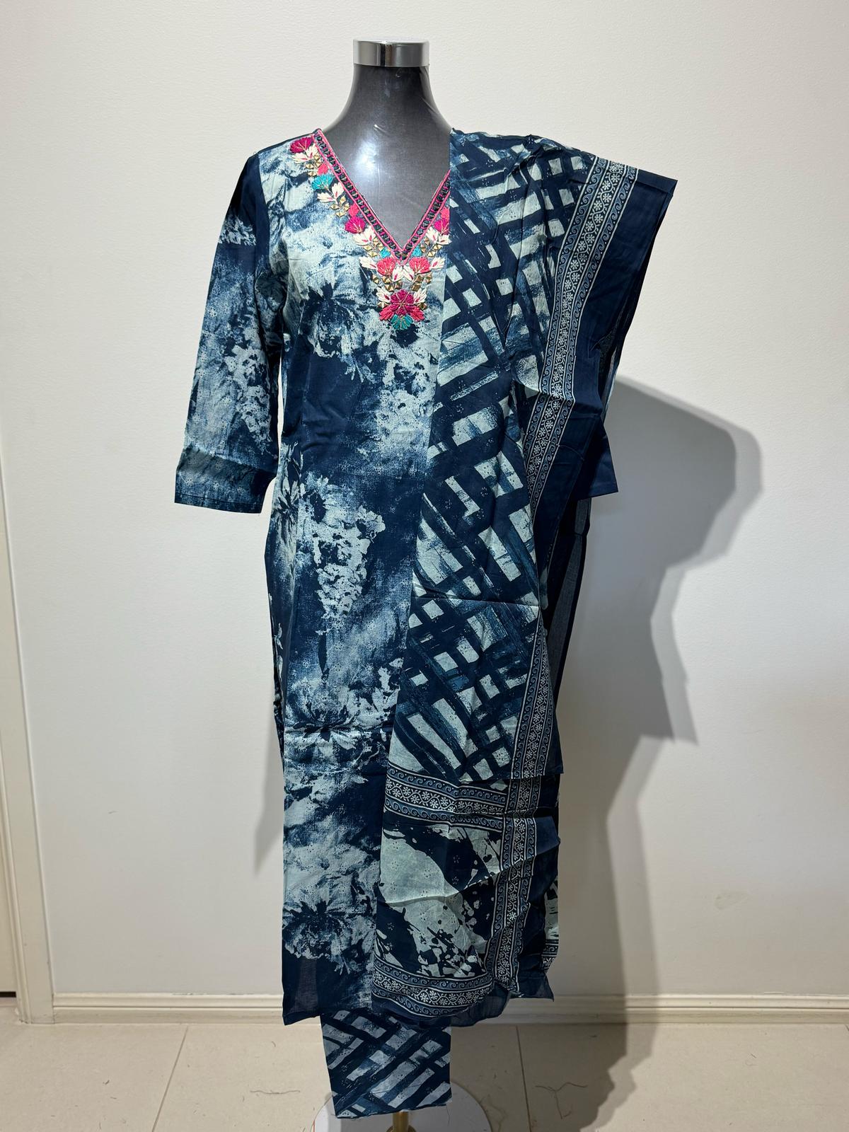 Blue & White Printed Suit Set