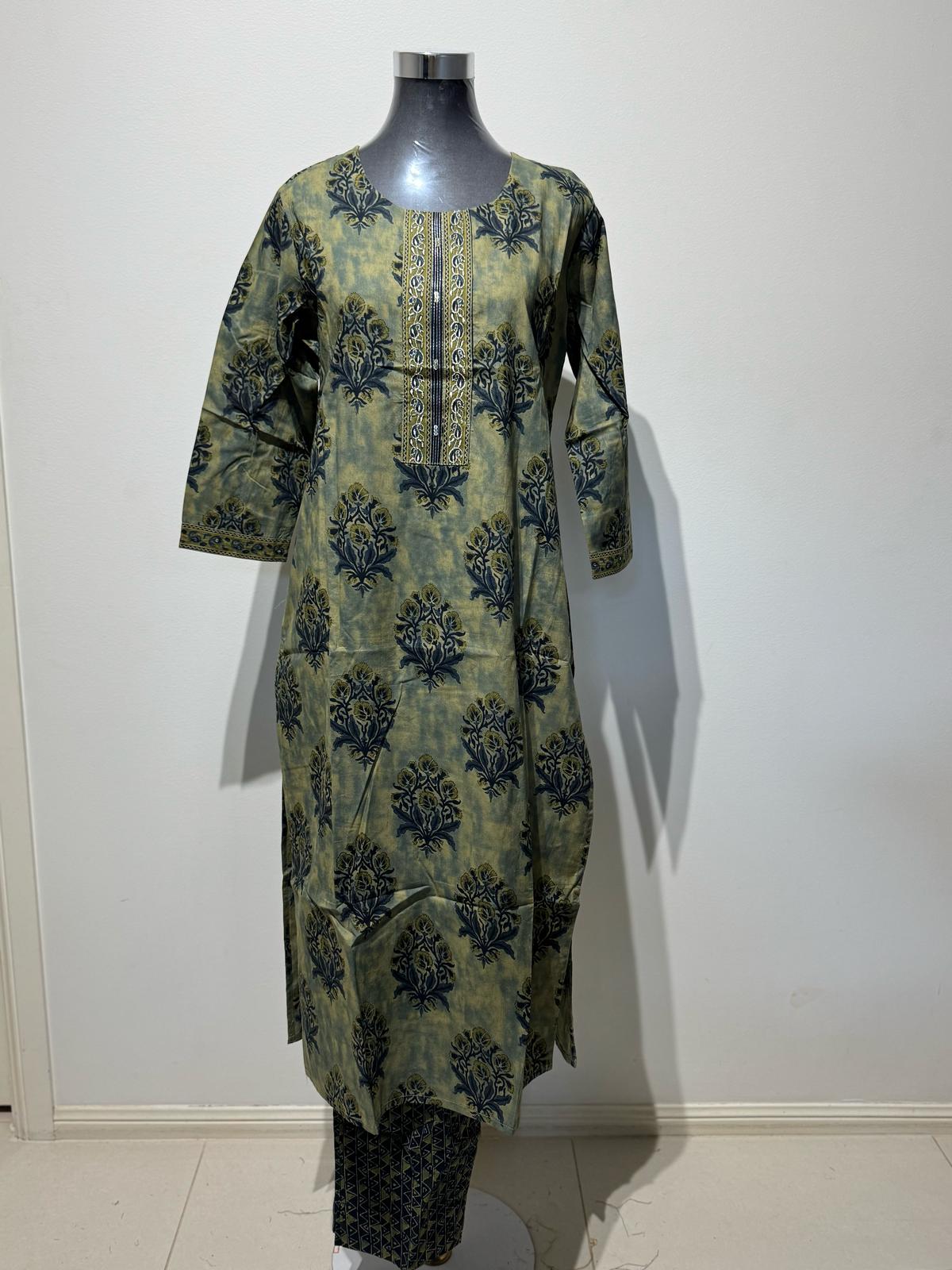 Green Solace Printed Suit Set