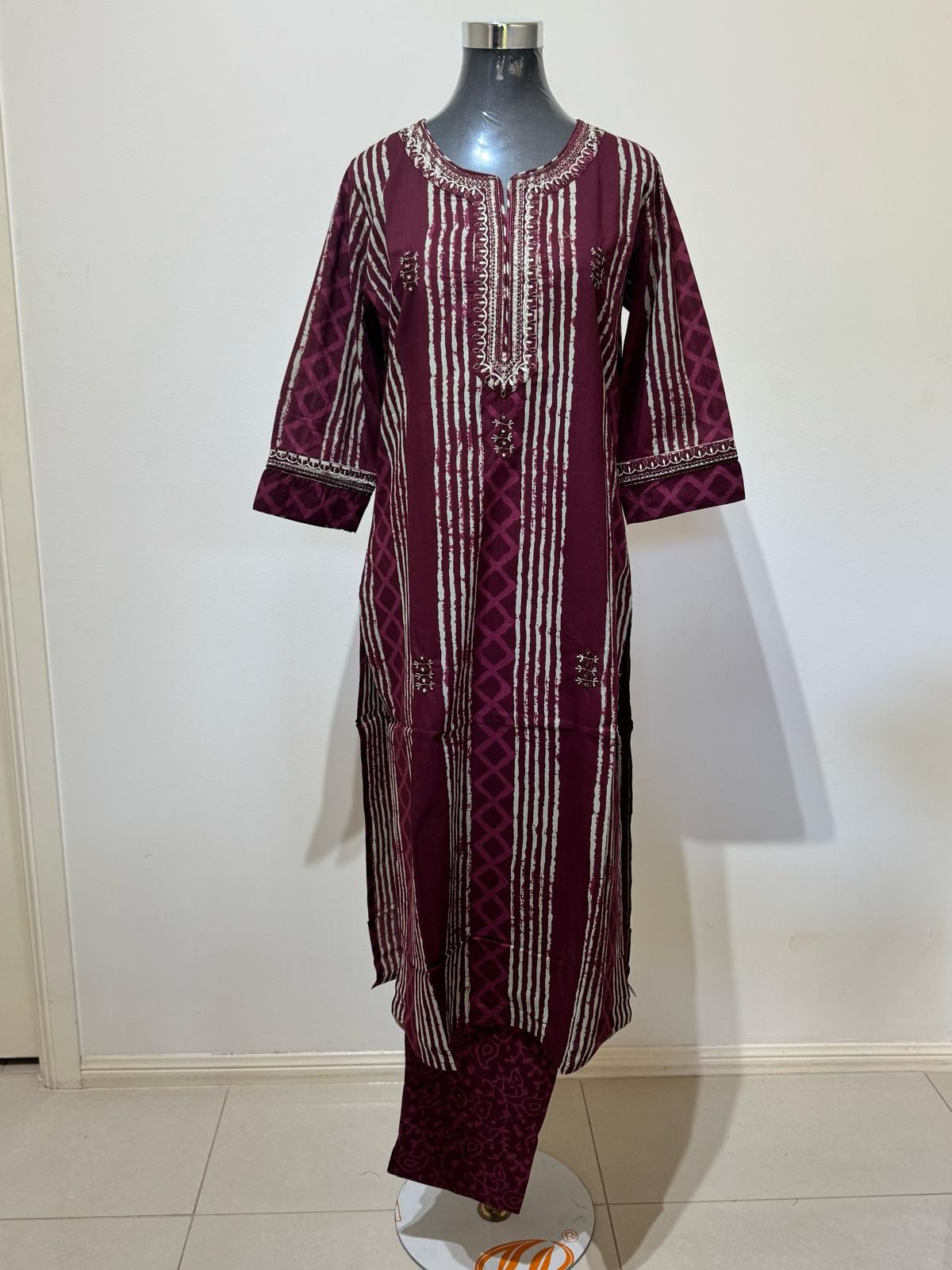 Wine Colored Printed Suit Set