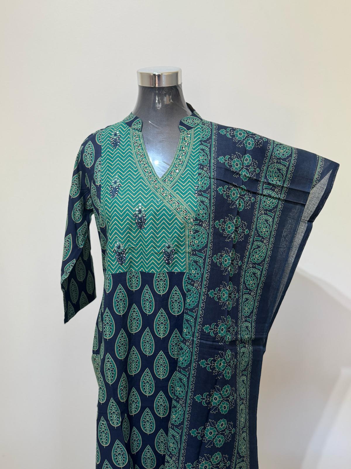 Moss Green Colored Printed Suit Set
