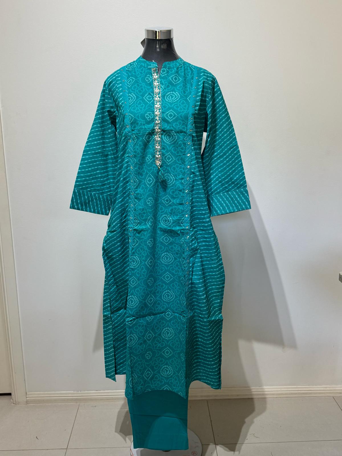 Turkey Blue Colored Printed Suit Set