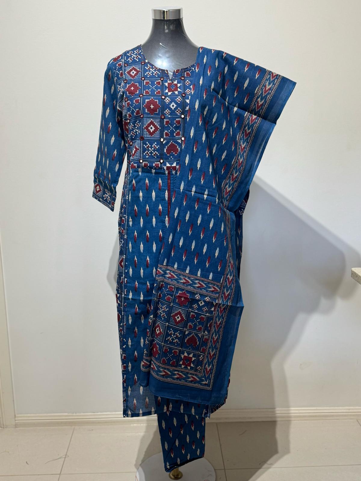 Groovy Navy Colored Printed Cotton Suit Set