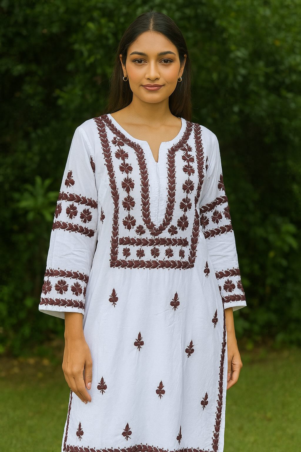 Mehroon n White Kurti