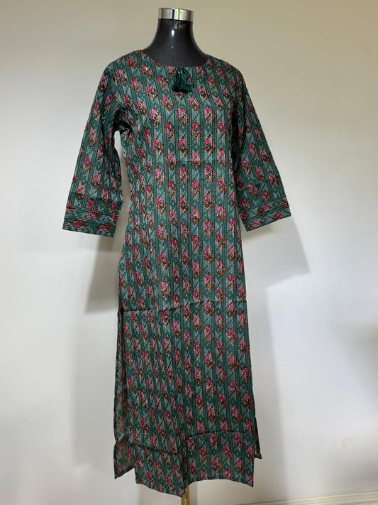 Pink floral on Sea Green Kurti