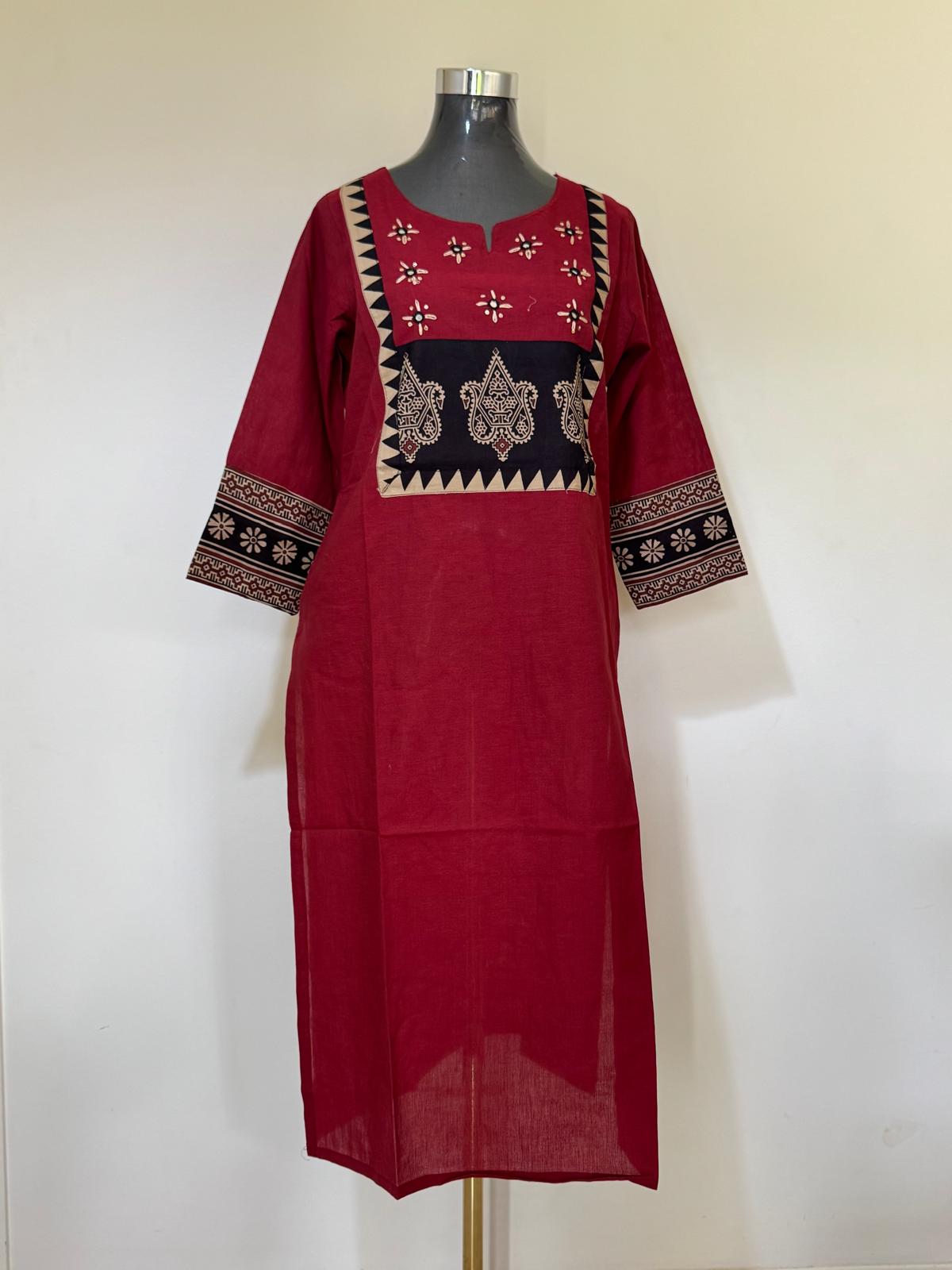 Radiant Ember Golden-Cuff Kurti