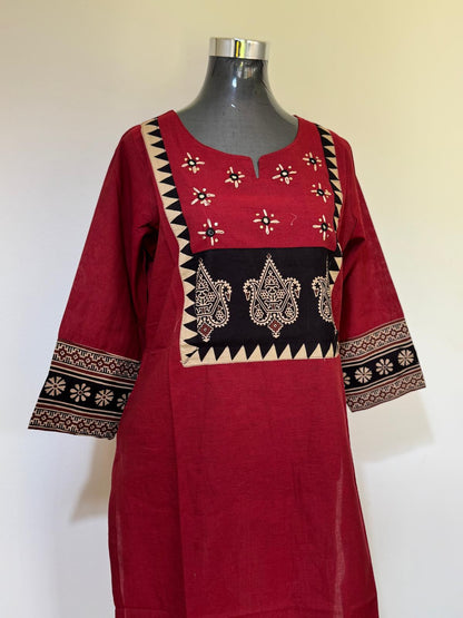 Radiant Ember Golden-Cuff Kurti