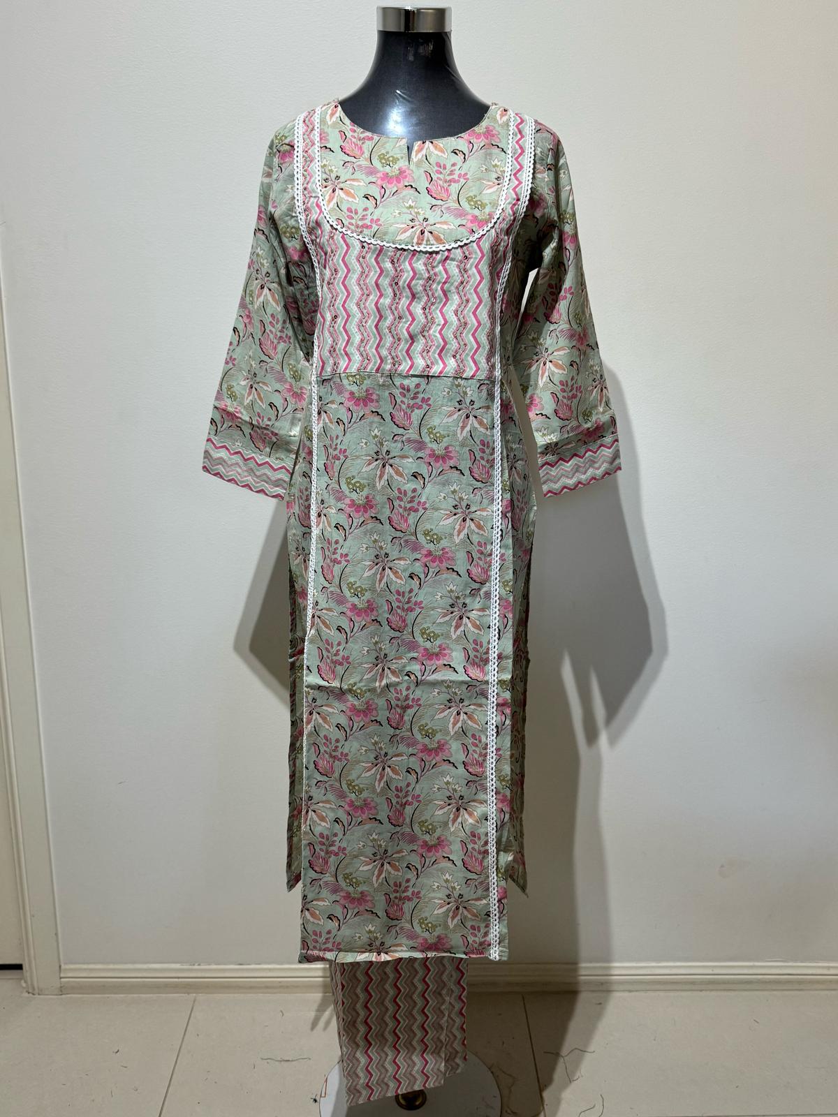 Pink & Green Printed Suit Set