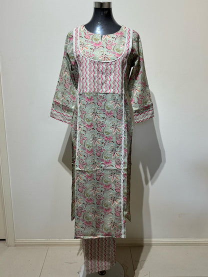 Pink & Green Printed Suit Set