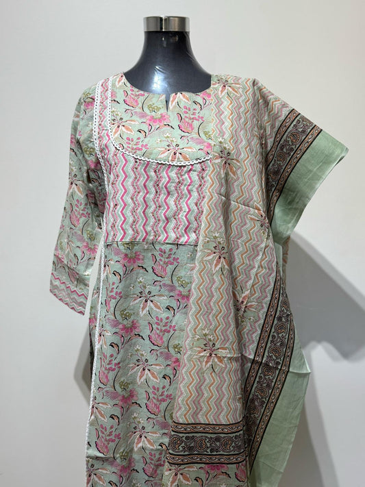 Pink & Green Printed Suit Set