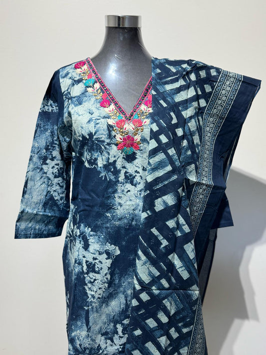 Blue & White Printed Suit Set