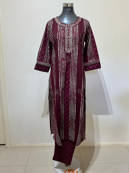 Wine Colored Printed Suit Set