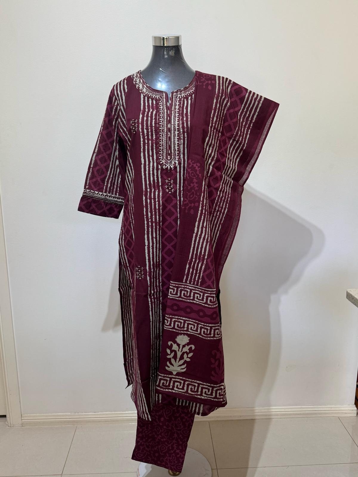 Wine Colored Printed Suit Set
