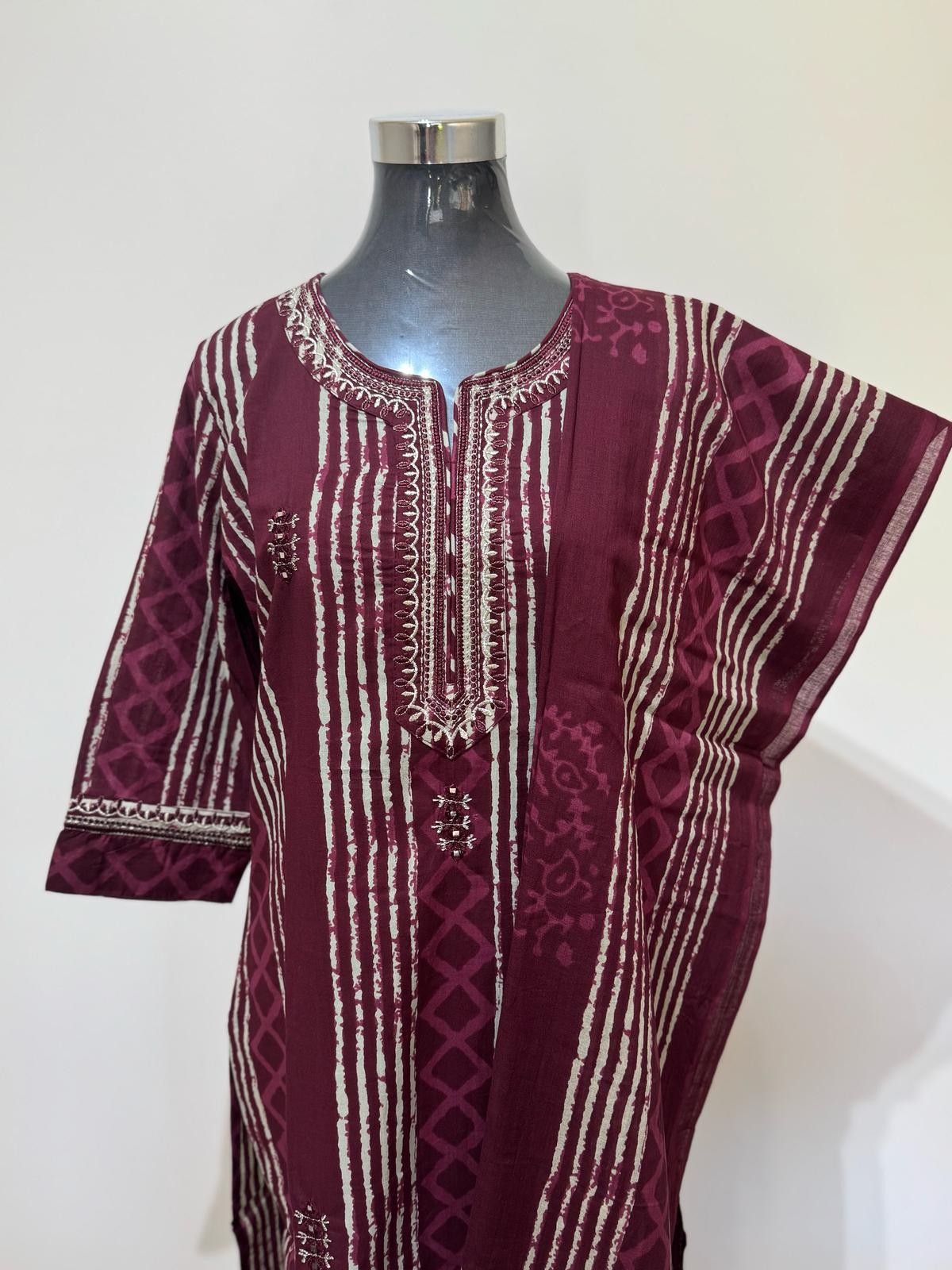 Wine Colored Printed Suit Set