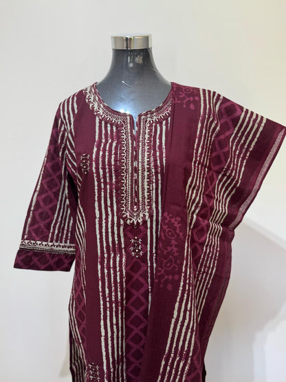 Wine Colored Printed Suit Set