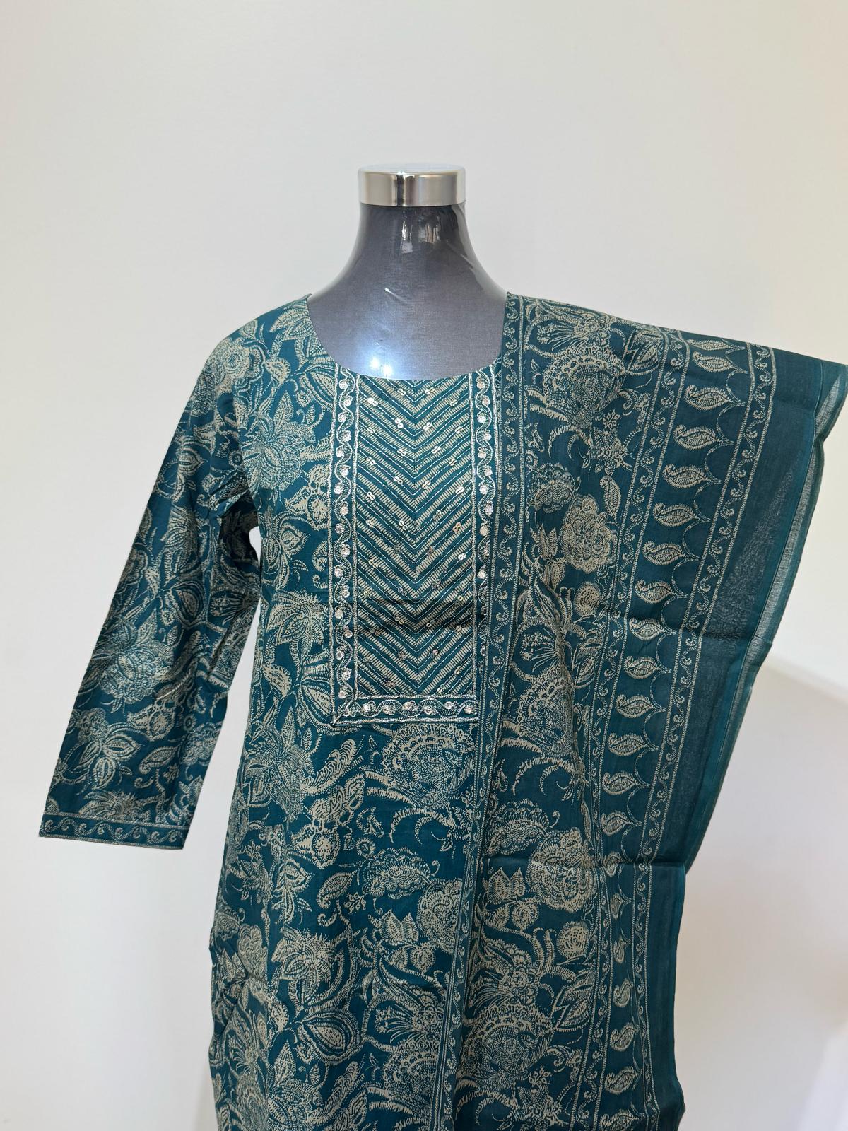 Turqouise Colored Printed Suit Set
