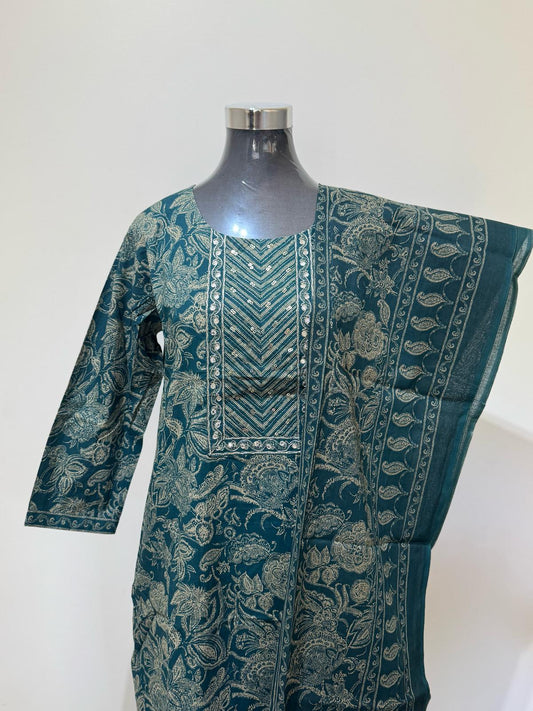 Turqouise Colored Printed Suit Set