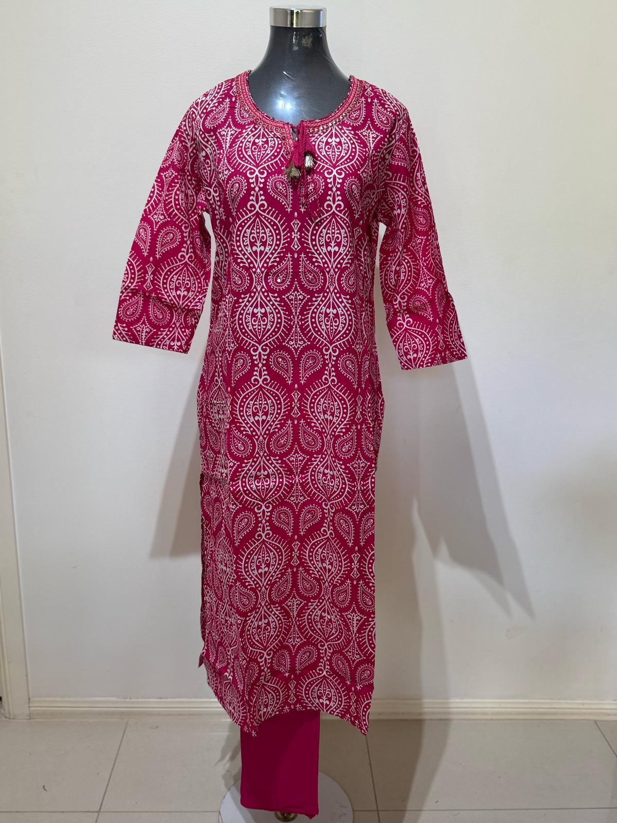 Mage Pink Colored Printed Suit Set