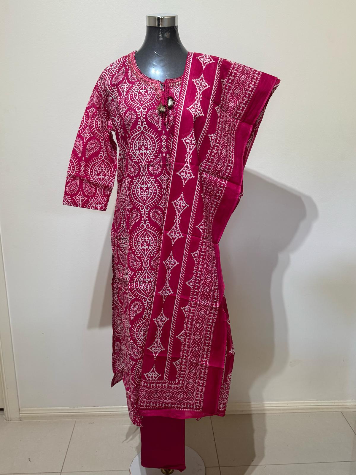 Mage Pink Colored Printed Suit Set
