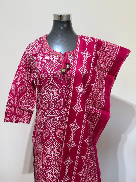 Mage Pink Colored Printed Suit Set