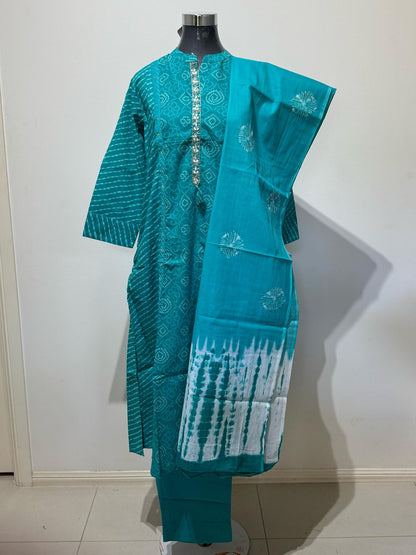 Turkey Blue Colored Printed Suit Set