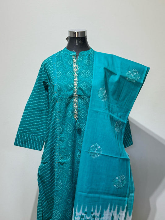 Turkey Blue Colored Printed Suit Set