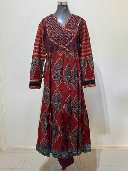 Orange- Red  Printed Suit Set