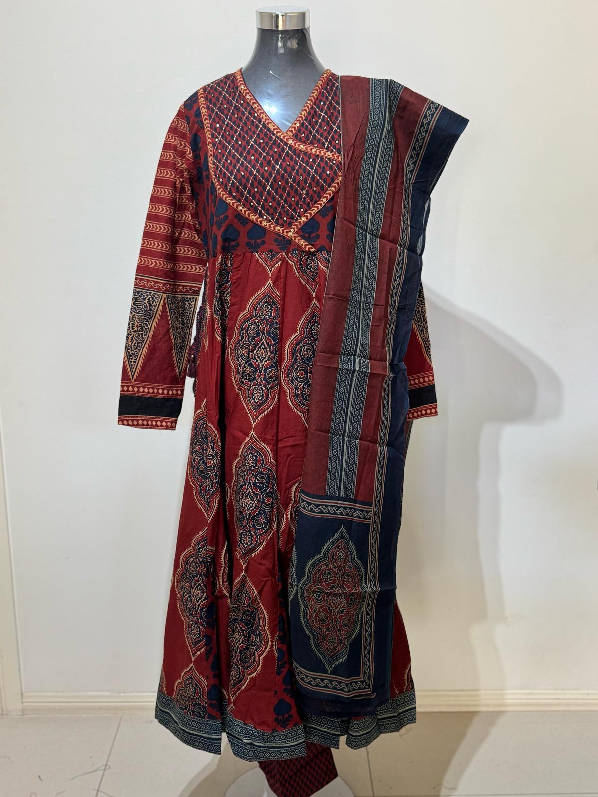 Orange- Red  Printed Suit Set