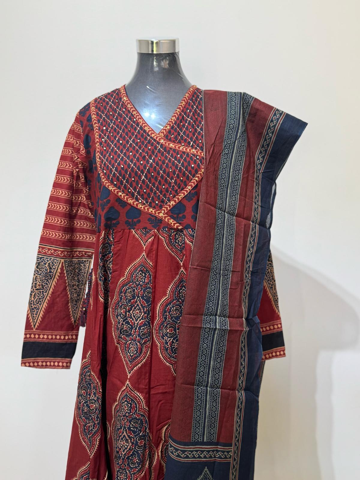 Orange- Red  Printed Suit Set