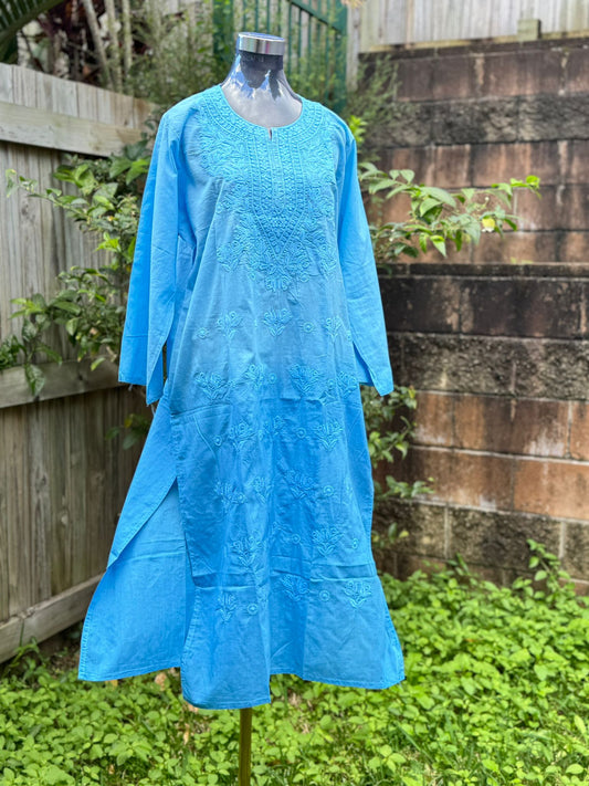 Blue Self work Long Kurti